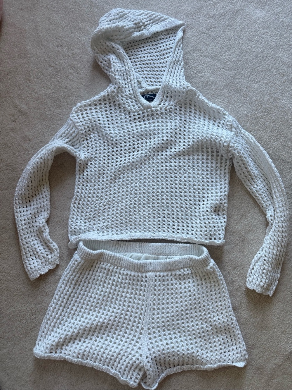 art class White Crochet Hooded Sweater & Shorts Set